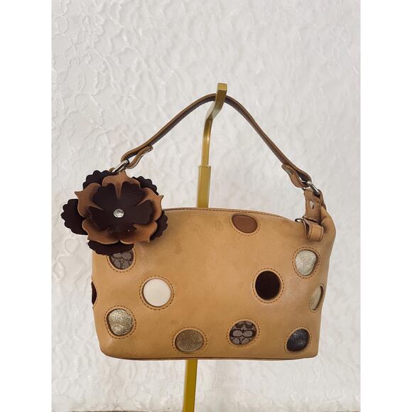 RARE Vtg COACH Brown polka dots leather miltocolored Y2K Demi mini bag - Picture 1 of 10